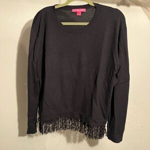 Black Sweater with Fringe Hem Lilly Pulitzer